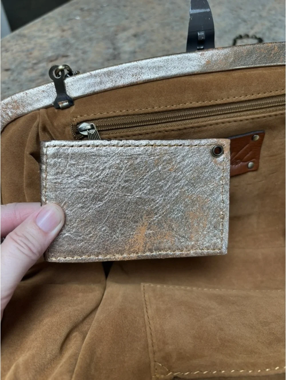 Patricia Nash Asher Metallic Gold Leather Frame Clutch Crossbody